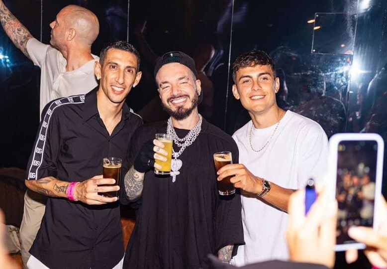 J Balvin with Paulo Dybala and Angel Di Maria