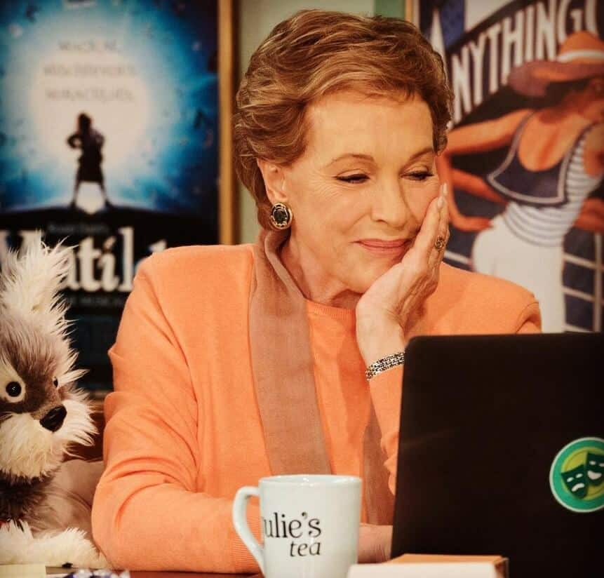 Julie Andrews working on laptop