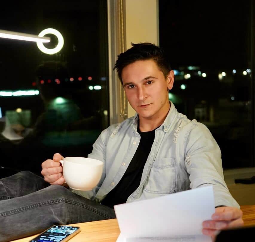 Mitchel Musso drinking coffee