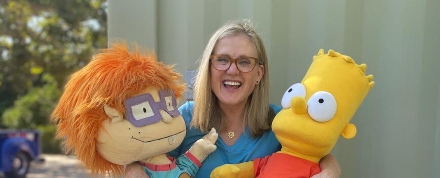 Nancy Cartwright with Chuckie Finster and Bart Simpson