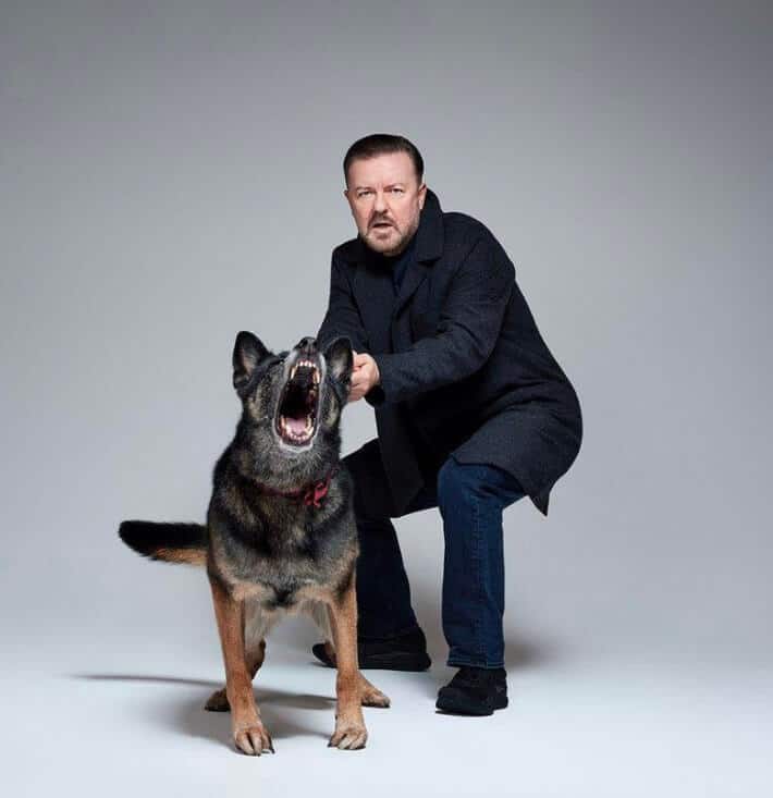 Ricky Gervais photoshoot with his dog