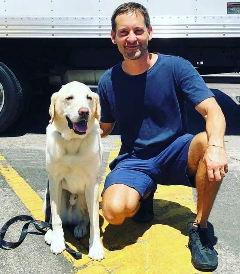 Tobey Maguire with pet dog